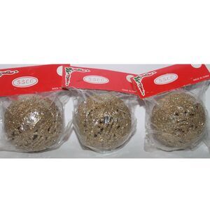 Vintage New 3PC Plastic Gold Glitter Filigree Cut Out Ball Ornaments